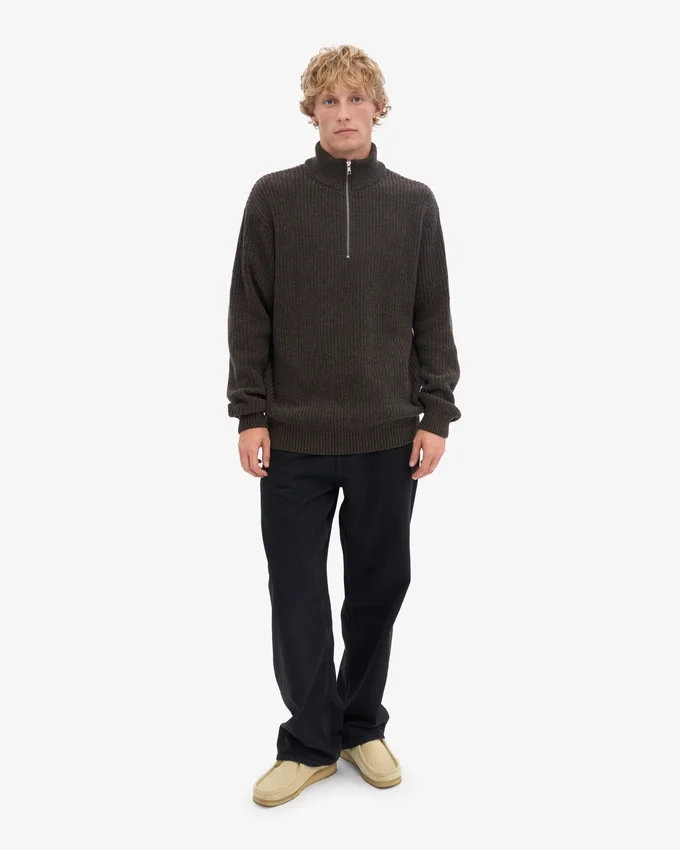Merino Tröja med kort dragkedja – kaffebrun