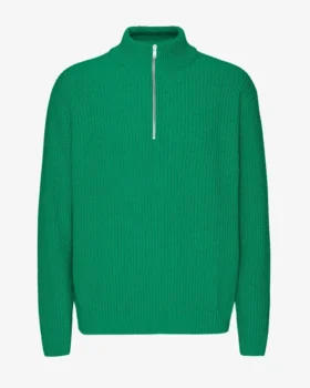 Merino-tröja med kort dragkedja – kellygrön