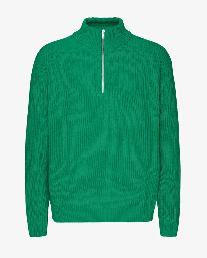 Merino-tröja med kort dragkedja – kellygrön