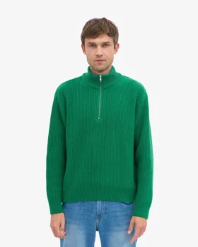 Merino-tröja med kort dragkedja – kellygrön