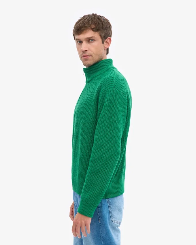 Merino-tröja med kort dragkedja – kellygrön