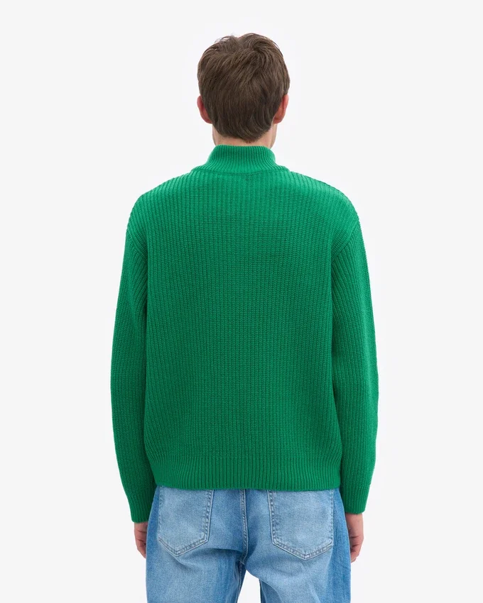 Merino-tröja med kort dragkedja – kellygrön