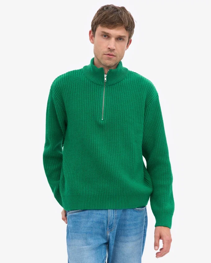 Merino-tröja med kort dragkedja – kellygrön