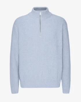 Merino-tröja med kort dragkedja – polarblå