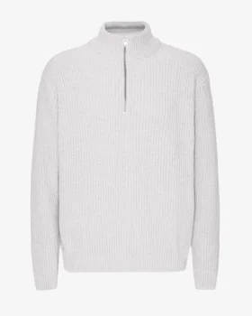 Merino-tröja med kort dragkedja – snömelange