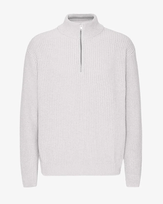Merino-tröja med kort dragkedja – snömelange