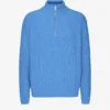 Merinotröja med kort dragkedja – Pacific Blue