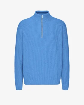 Merinotröja med kort dragkedja – Pacific Blue