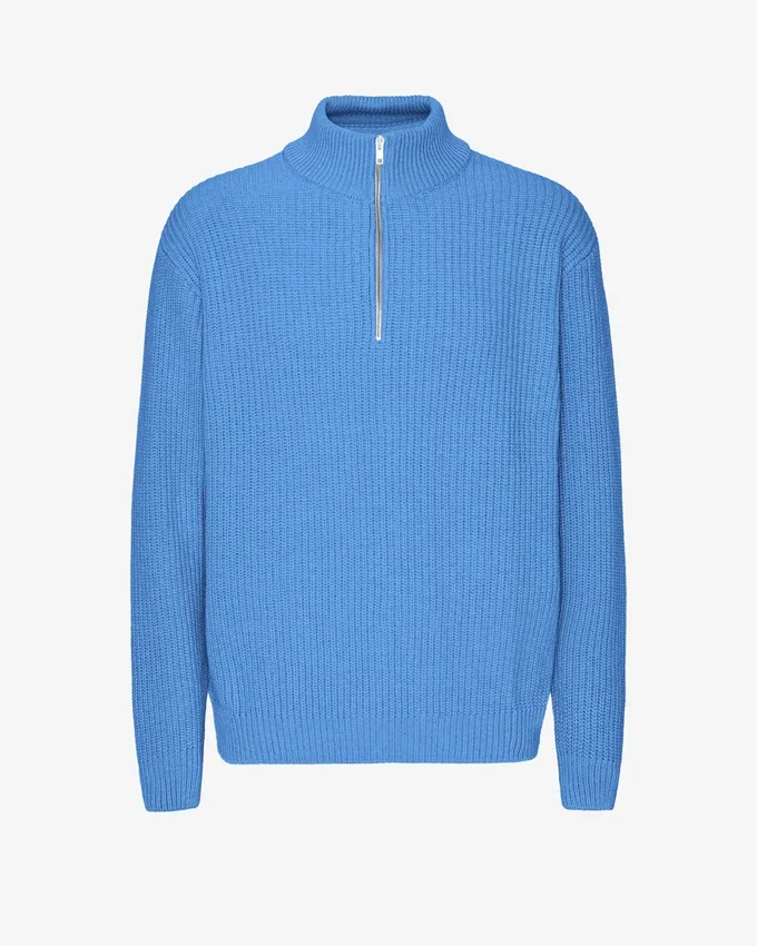 Merinotröja med kort dragkedja – Pacific Blue