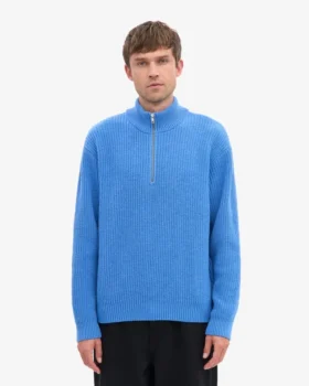 Merinotröja med kort dragkedja – Pacific Blue
