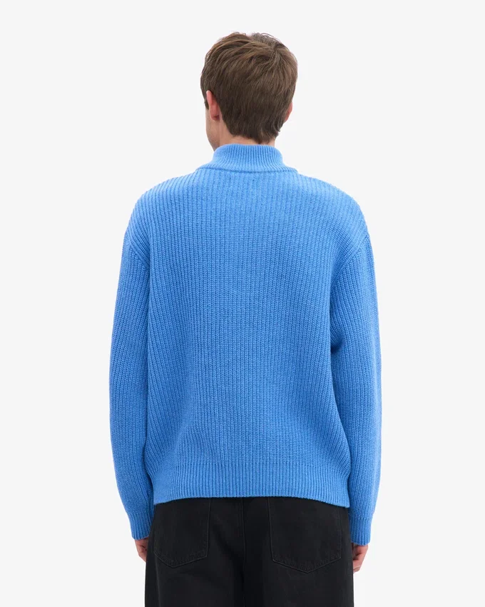 Merinotröja med kort dragkedja – Pacific Blue