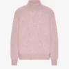 Merinoullströja med hög hals – blekt rosa
