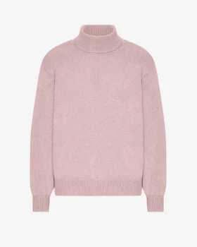 Merinoullströja med hög hals – blekt rosa