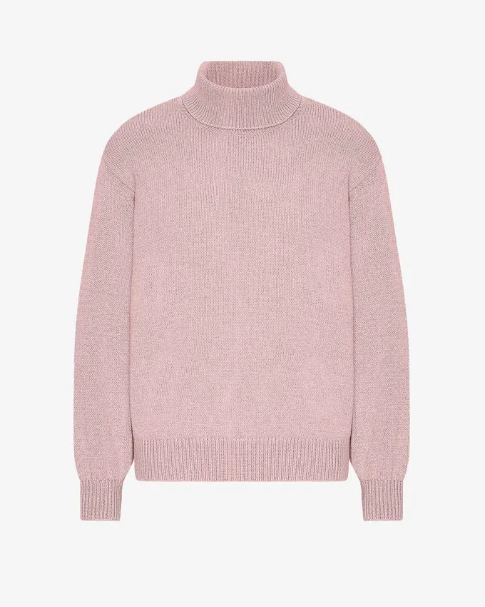 Merinoullströja med hög hals – blekt rosa