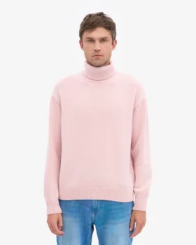 Merinoullströja med hög hals – blekt rosa