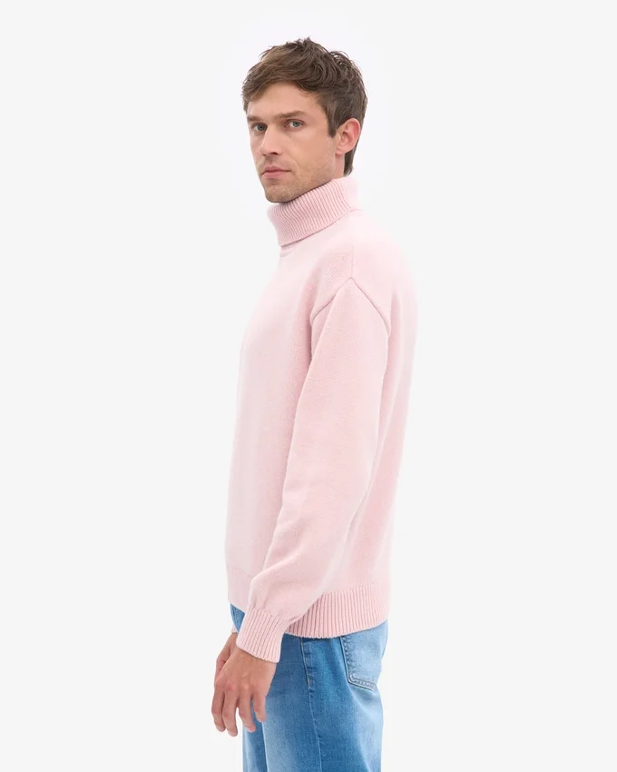 Merinoullströja med hög hals – blekt rosa