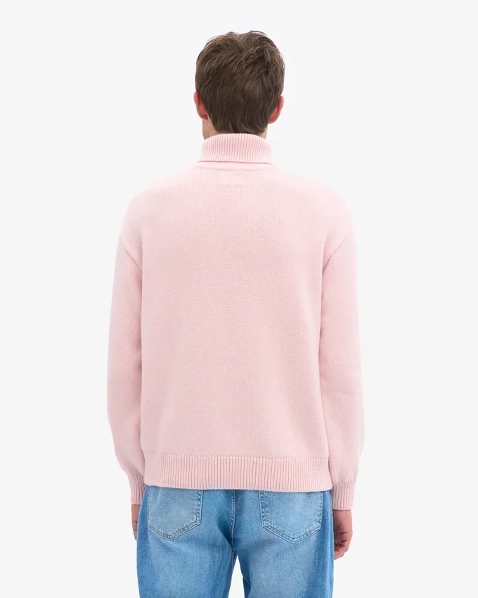 Merinoullströja med hög hals – blekt rosa