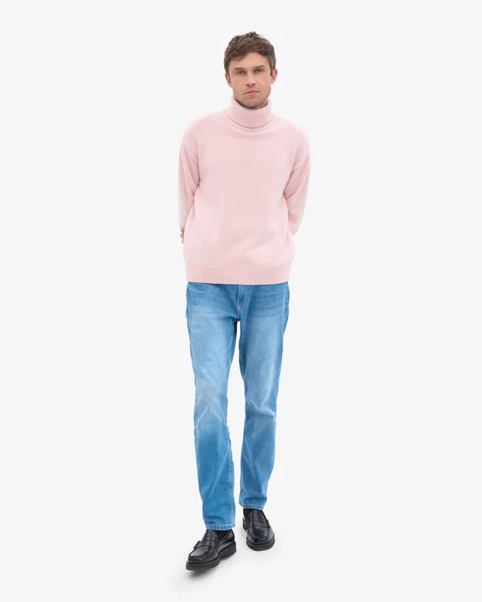 Merinoullströja med hög hals – blekt rosa