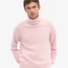 Merinoullströja med hög hals – blekt rosa