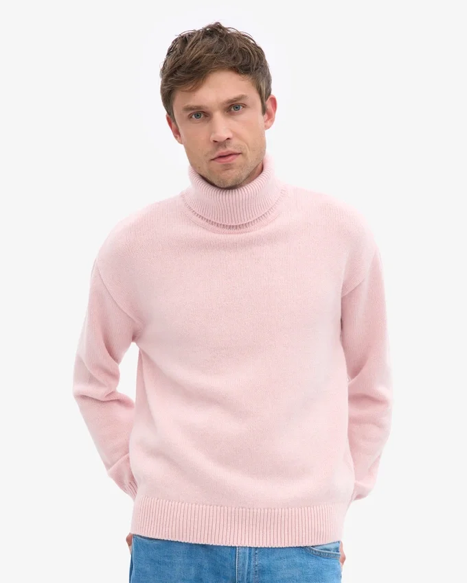 Merinoullströja med hög hals – blekt rosa