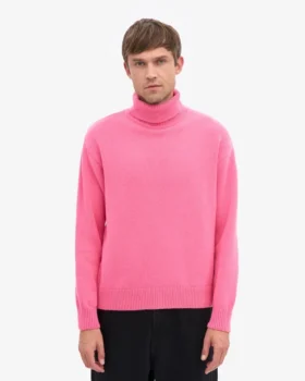 Merinoullströja med hög hals – Bubblegumrosa