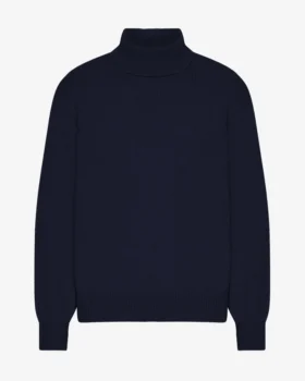 Merinoullströja med hög hals – Navy Blue