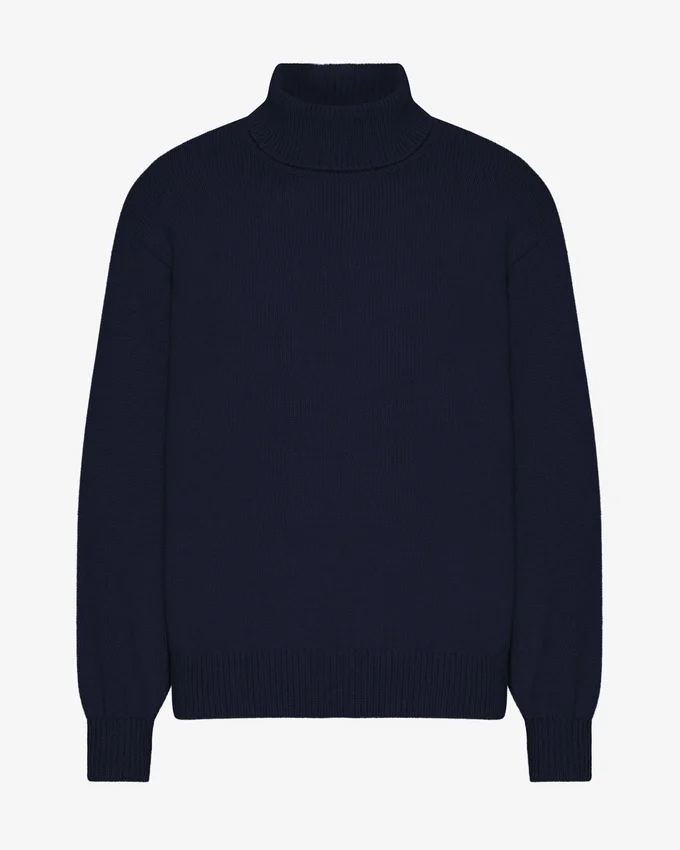 Merinoullströja med hög hals – Navy Blue