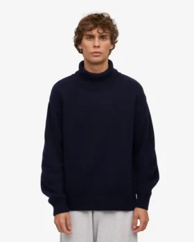 Merinoullströja med hög hals – Navy Blue