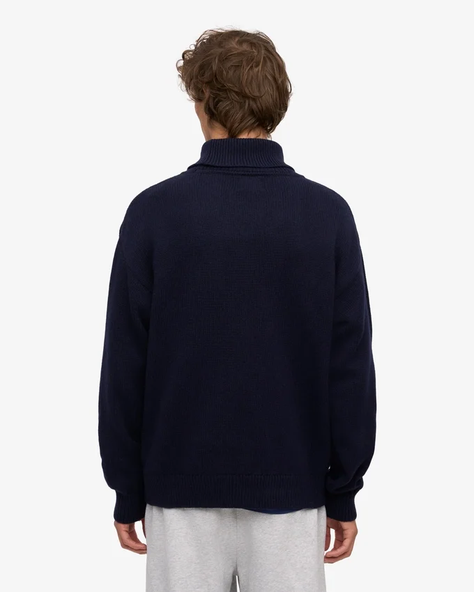 Merinoullströja med hög hals – Navy Blue