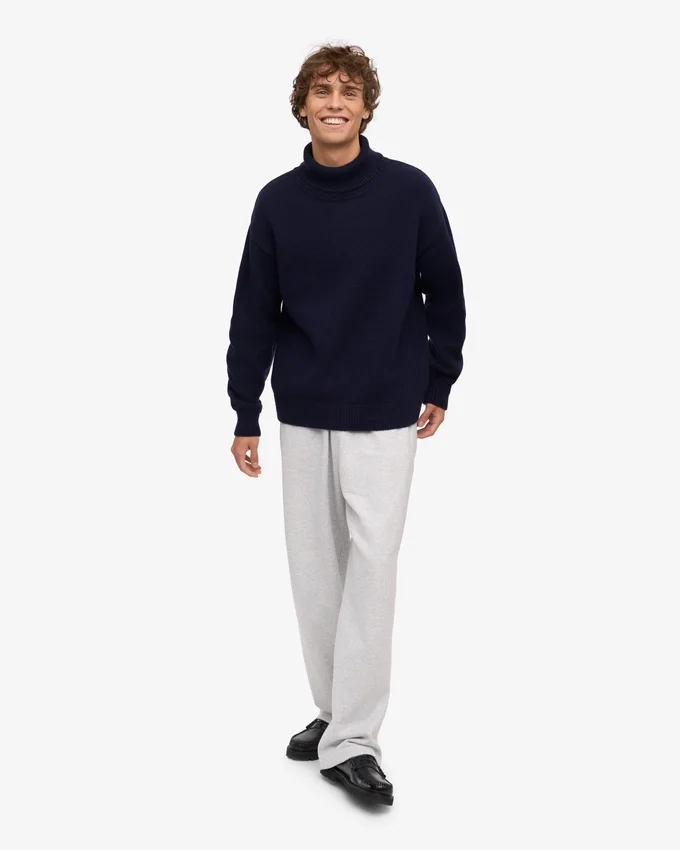 Merinoullströja med hög hals – Navy Blue