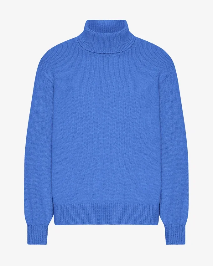 Merinoullströja med hög hals – Pacific Blue