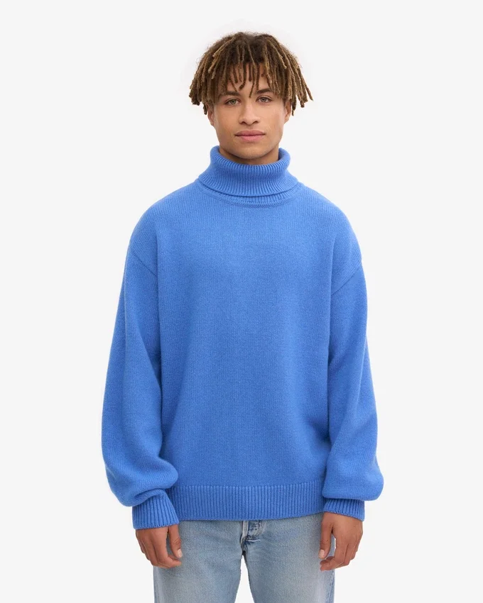 Merinoullströja med hög hals – Pacific Blue