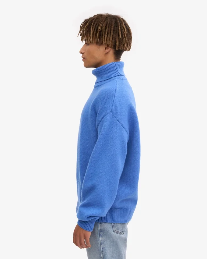 Merinoullströja med hög hals – Pacific Blue