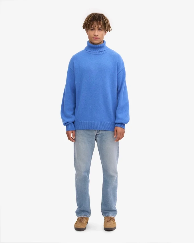 Merinoullströja med hög hals – Pacific Blue