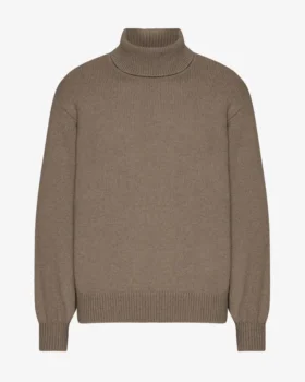 Merinoullströja med hög hals – Warm Taupe