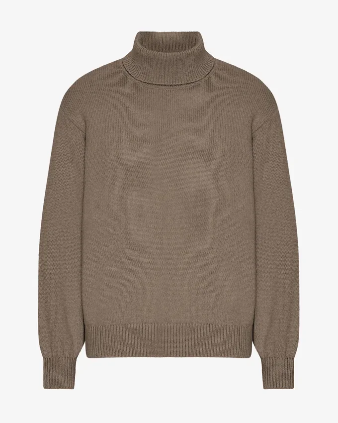Merinoullströja med hög hals – Warm Taupe