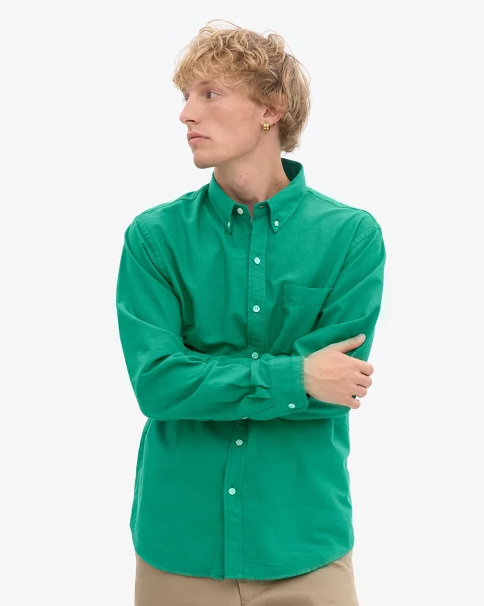 Organic Button Down-skjorta i ekologisk bomull med knappar – kellygrön