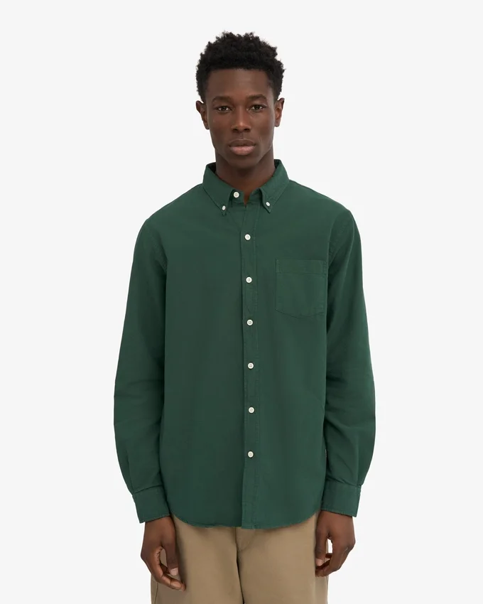 Organic Button Down-skjorta i ekologisk bomull med knappar – smaragdgrön