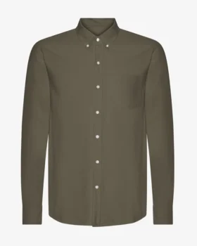 Organic Button Down skjorta med knappar – dammig olivgrön