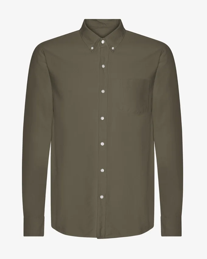 Organic Button Down skjorta med knappar – dammig olivgrön