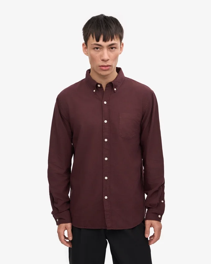 Organic Button Down skjorta – oxblodsröd