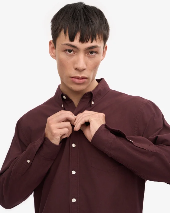 Organic Button Down skjorta – oxblodsröd