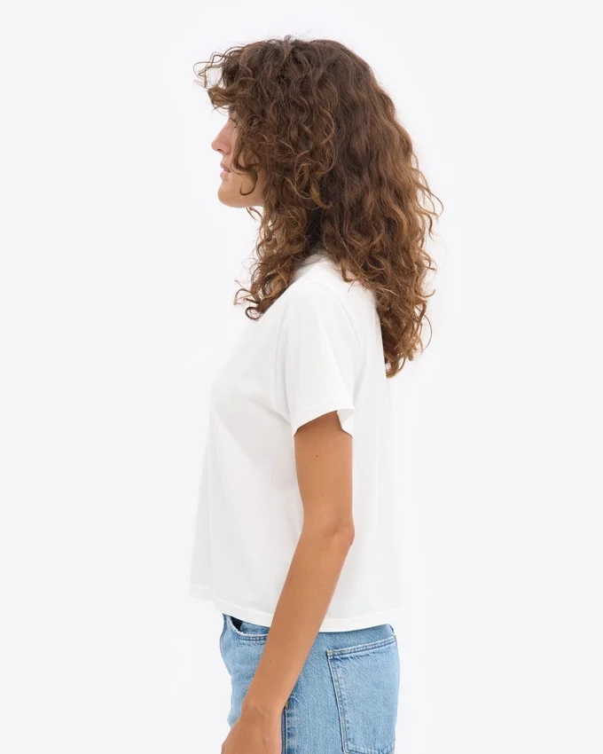 Organisk, boxig crop-top – optiskt vit