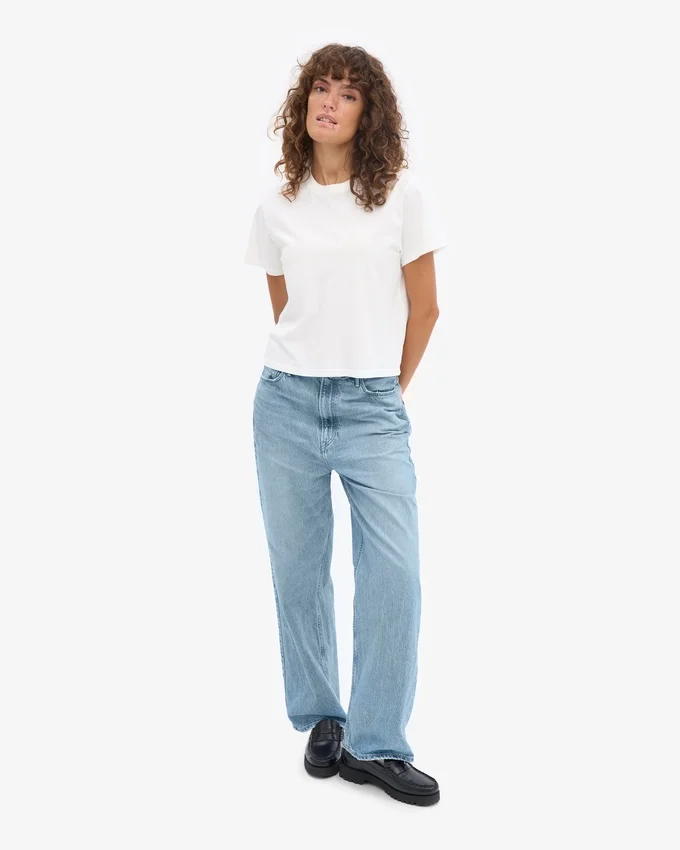 Organisk, boxig crop-top – optiskt vit