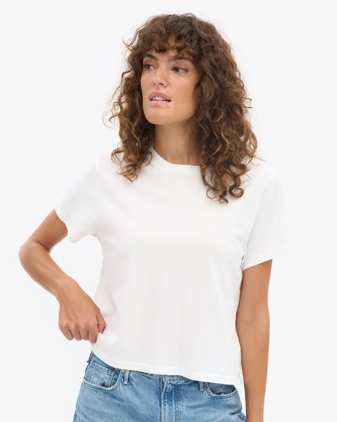 Organisk, boxig crop-top – optiskt vit