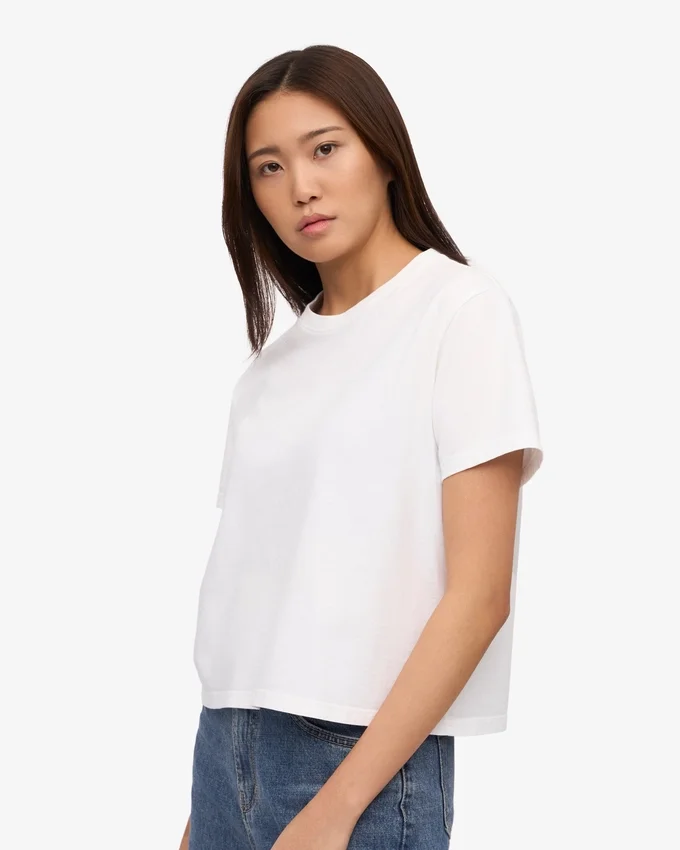 Organisk, boxig crop-top – optiskt vit
