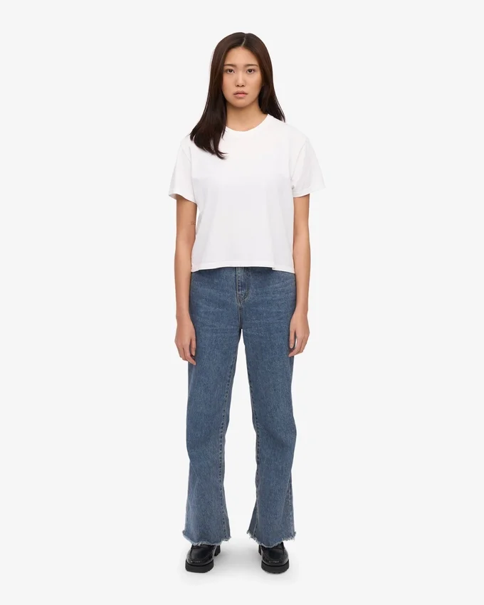Organisk, boxig crop-top – optiskt vit
