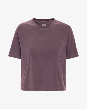 Organisk, boxig, kort T-shirt – blekt druvblå