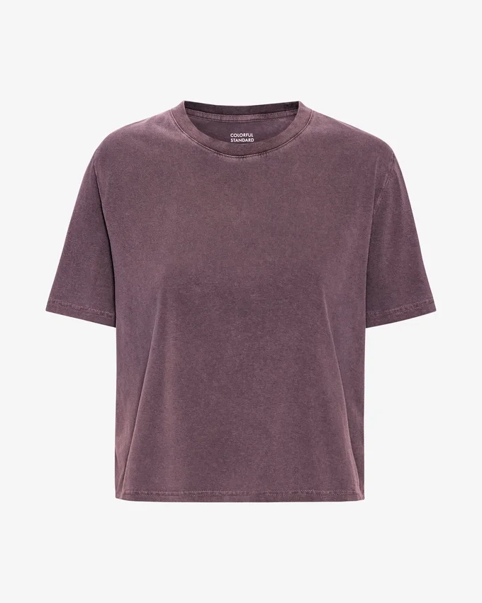 Organisk, boxig, kort T-shirt – blekt druvblå