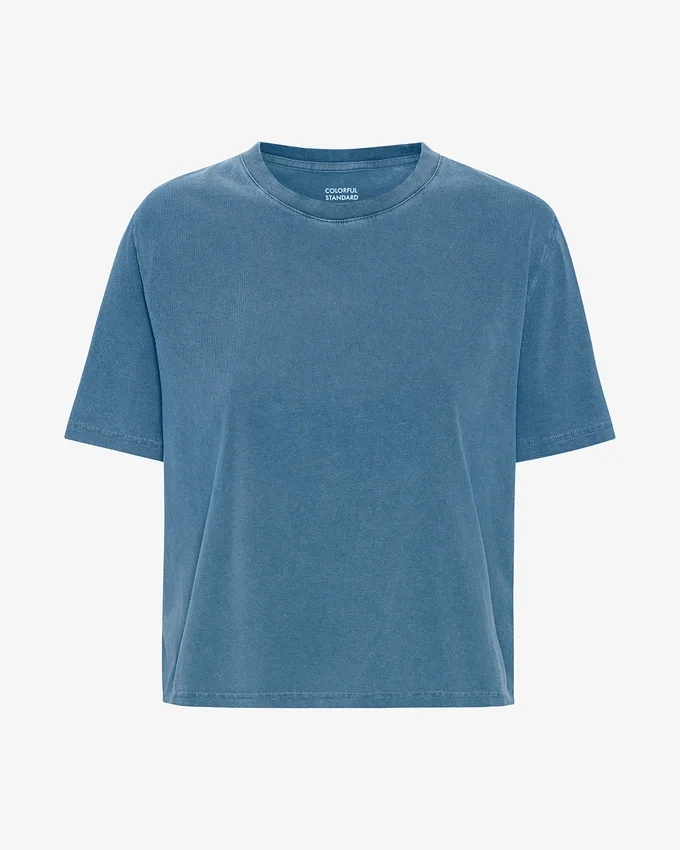 Organisk boxig kort T-shirt – blekt indigo